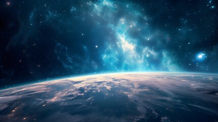 Space to a galaxy and stars. Universe filled with stars, nebula and galaxy. Generative AI