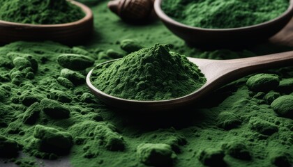 A wooden spoon with green powder on it - Powered by Adobe