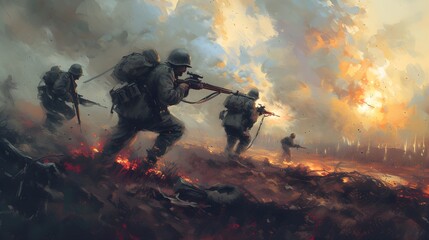 Paint art watercolor sketch of World war 2 in history illustration design.