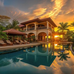Architecture- luxury house with outside pool - obrazy, fototapety, plakaty