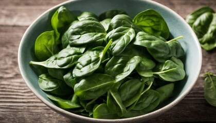 A bowl of fresh green spinach leaves