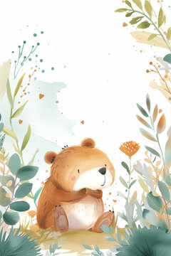 Watercolour illustration of a bear on a white background, picture for a book