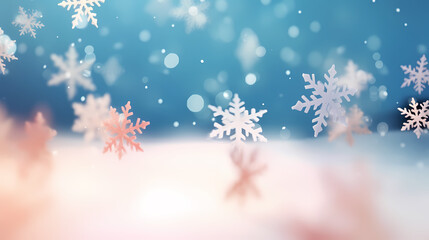 Snowflake background, snowflake border, winter holiday background, soft colors and dreamy atmosphere