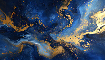 Fototapeta na wymiar an abstract painting showing blue and gold