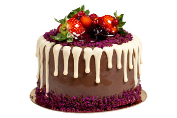 Birthday cake. Fruit cake isolated on white background. Close up