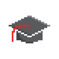  Graduation cap pixel art icon vector 8 bit game  company logo template 