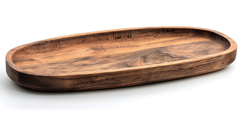 an oval wooden rectangular serving tray on a white background