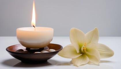 Obraz na płótnie Canvas A candle and flower on a table