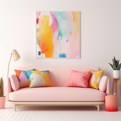 modern living room with sofa and colorful painting