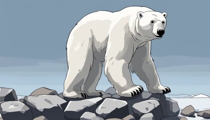 A polar bear standing on rocks