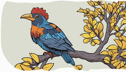 A blue and red bird sitting on a tree branch