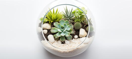 Eclectic white terrarium with miniature succulents