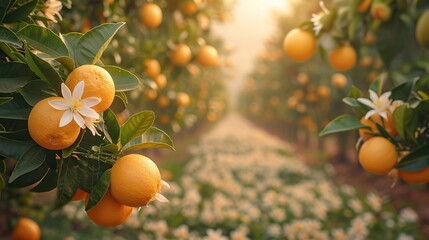 The orange orchard is in full fruit - obrazy, fototapety, plakaty