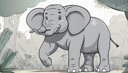 A cartoon elephant standing on a dirt road