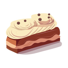 Food element of colorful set. This delightful illustration showcases a scrumptious and sweet cake in a charming cartoon design. Vector illustration.