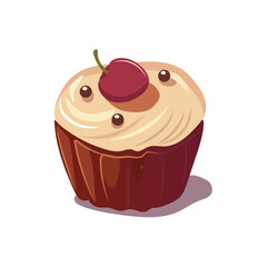 Food element of colorful set. This delightful illustration features a mouthwatering cupcake in a whimsical cartoon design, ready to satisfy your sweet cravings. Vector illustration.