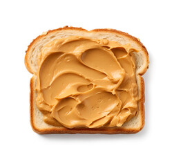Toast with peanut paste on white backgrunds