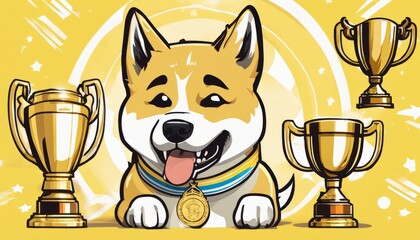 A dog with a gold medal around its neck