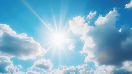 Naklejka na ściany i meble Beautiful photo of the blue sky with sunlight. AI generated.
