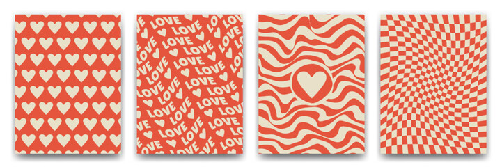 Groovy background in vintage retro style 60s,70s. Valentine's Day greeting card template. Psychedelic love poster. Y2k aesthetic.