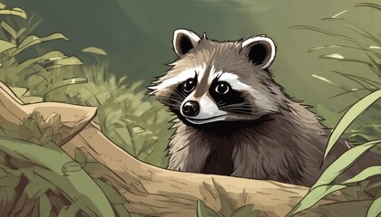 A cartoon raccoon looking at the camera