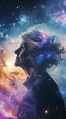 Naklejka premium A woman with her hair blowing in the wind