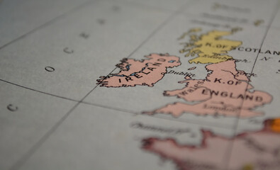 An old map showing Ireland, Dublin, England and Scotland.