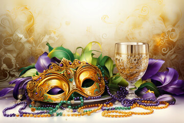 new year background with champagne  A fancy gold decorated chocolate egg on a plate.