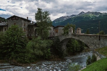 Fototapeta na wymiar View of Bormio village in the Alps mountains, Lombardia region of north Italy