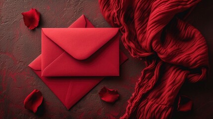  empty  red envelope on red background with copy space