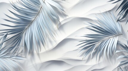 Tropical palm leaf shadows on water, white sand beach, summer vacation background concept banner