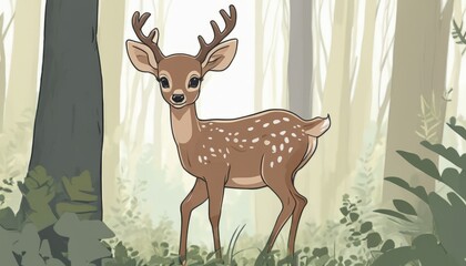 A deer with antlers and a brown coat standing in a forest