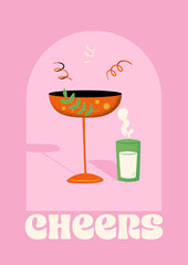 Drink, Cocktail Or Beverage Retro Pink Poster