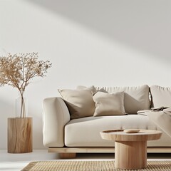 modern calm living room with sofa and mockup for painting, empty space for text 

