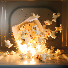  popcorn exploding in the microwave, flying popcorn
