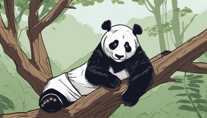 A panda bear sitting on a tree branch