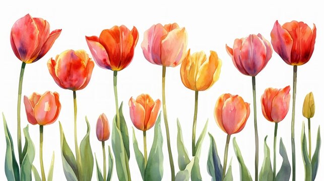 Detailed Watercolor Illustration of Oil Painted Tulips and Stems for Architects Generative AI