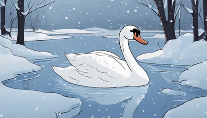 A white swan swimming in a river