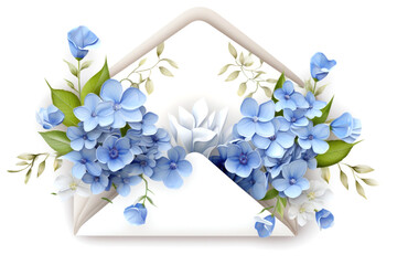 Small forget me not flowers in an envelope - obrazy, fototapety, plakaty
