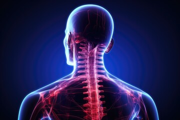 This image exhibits the exposed neck bones from a persons back, showcasing the intricate structure of the human neck., Neck pain or Cervical posture syndrome, AI Generated