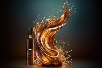 Two bottles of hair oil are displayed together, showcasing the packaging design and color options., Nourish hair of shampoo or serum, Repair damaged hair concept, 3d rendering, AI Generated