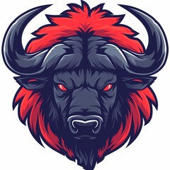 Fierce Buffalo Charge: Simple Line Esports Logo with Flat Color Generative AI