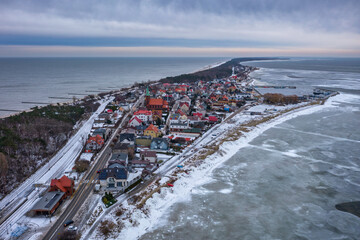 Frozen Bay of Puck near Kuznica at sunset, Hel Peninsula. Poland