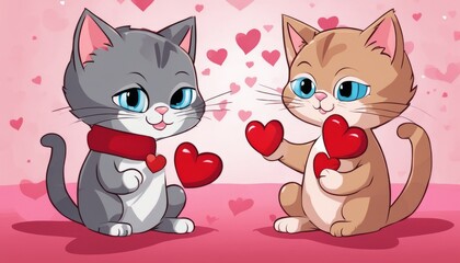 Obraz premium Two cats with hearts in their paws