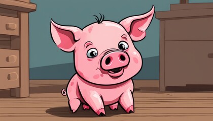 A cartoon pig with a pink body and black snout