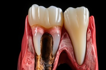 This image captures a close-up view of a tooth with a hole, also known as a cavity, highlighting a common dental health issue caused by decay., Periostitis tooth, Lump on Gum Above Tooth, AI Generated