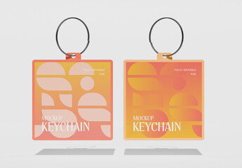 Two Square Floating Keychains Mockup