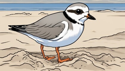 Obraz premium A small bird with a black beak standing on the sand