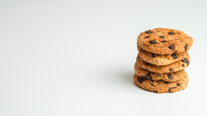 Chocolate chip cookies on a white background
