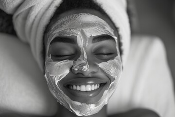 Serene black & white facial skincare: organic beauty, rejuvenation, and wellness in a captivating monochrome snapshot of timeless self-care, purity ofa clear, healthy complexion.